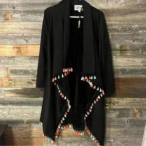 L&B Black Kimono with Neon Tassels NWT